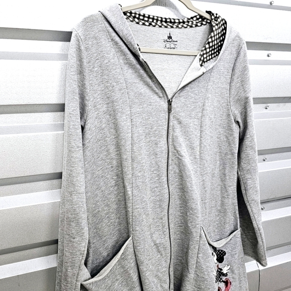 Disney Parks Minnie Mouse Oversized Embroidered Gray Tunic Hoodie - Picture 2 of 6